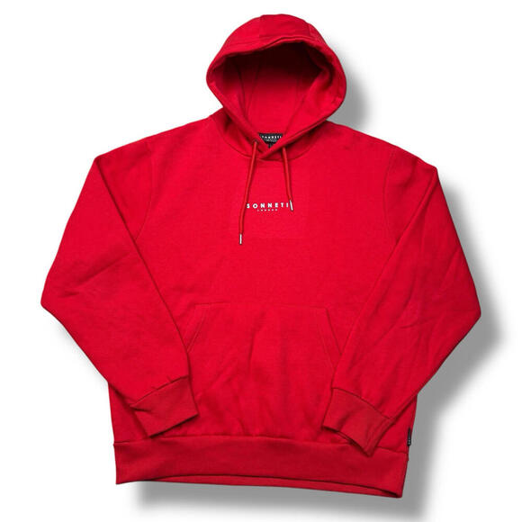 Sonneti London Hoodie Mens L Red Spellout Hooded Fleece Streetwear Relax Casual - Picture 2 of 10